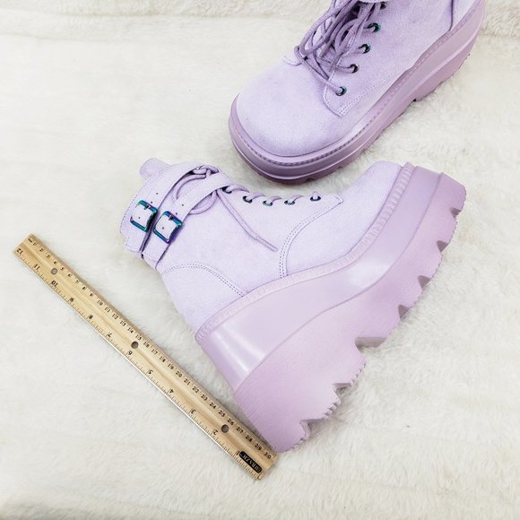 Lilac F Suede Platform Wedge Ankle Boots Shaker Vibe Stomper - Picture 5 of 10